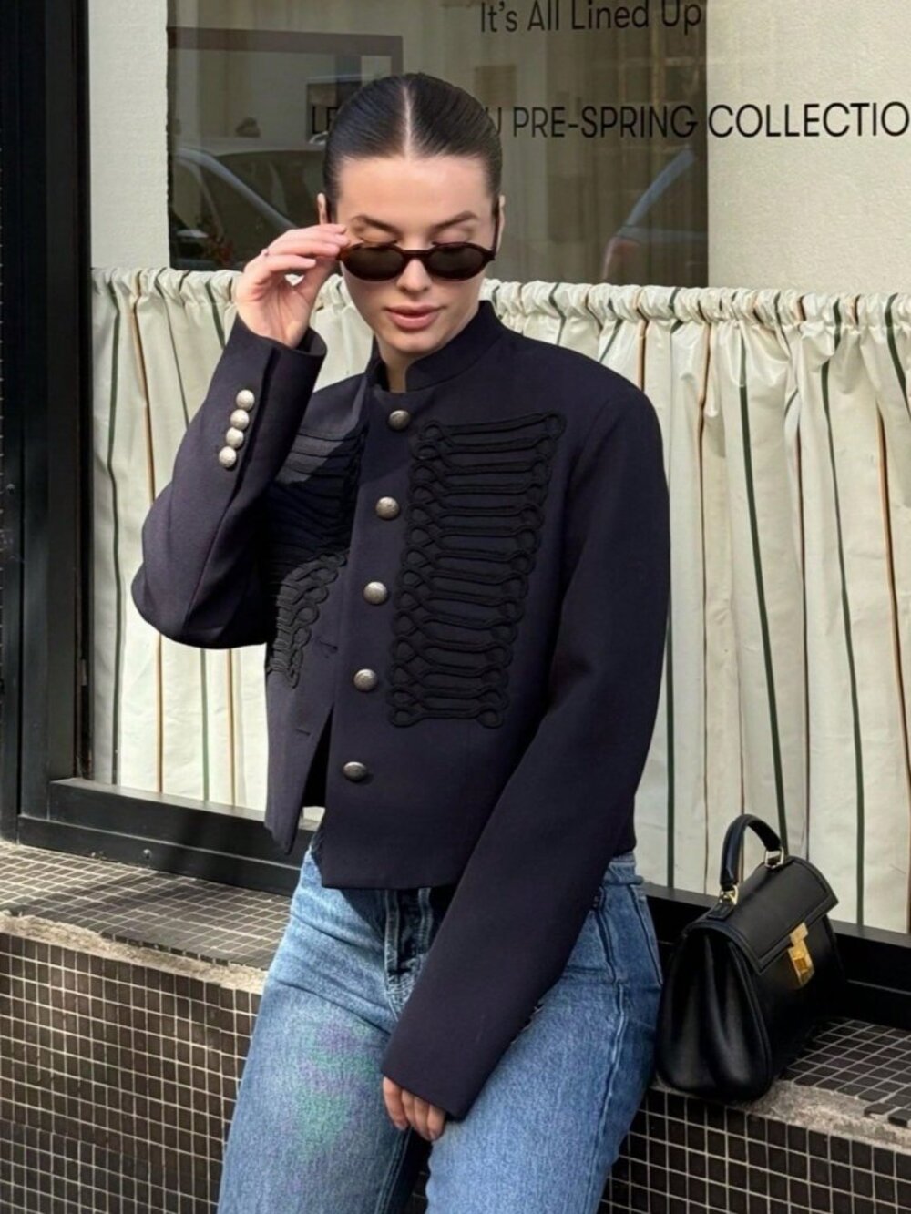 Navy Blue Casual Women's Versatile Button-Decor Single-Breasted Short Jacket - Picture 5 of 10